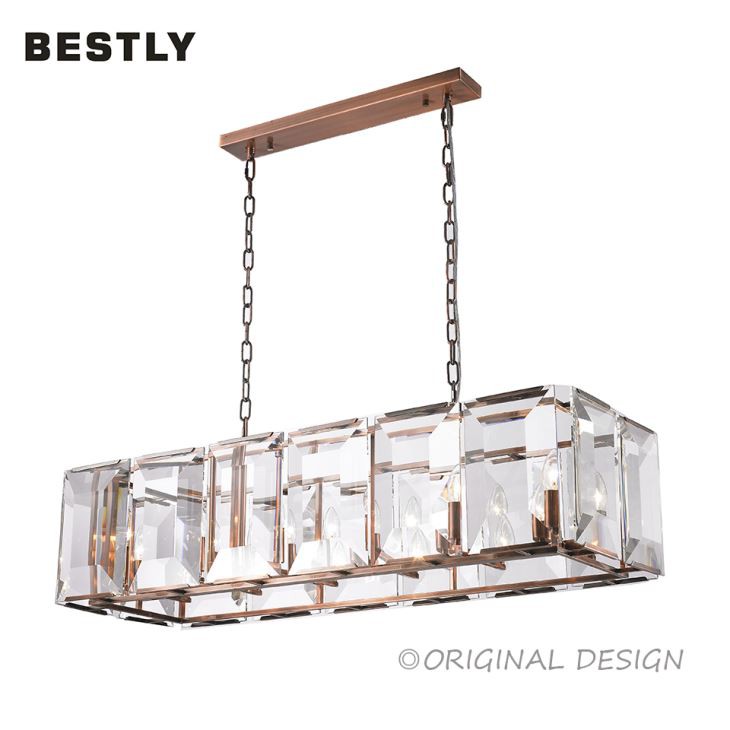 Long Pendant Lamp With Clearly Glass In Red Copper Finish