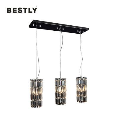 Mūsdienīgas 3 gaismas apaļas kristāla piekaramās lampas, garas formas